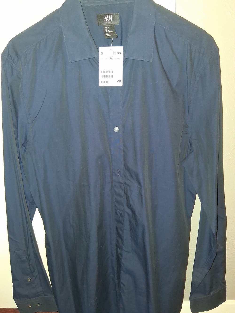 H&M Men's Dark Navy Long-Sleeve Button-Up Shirt